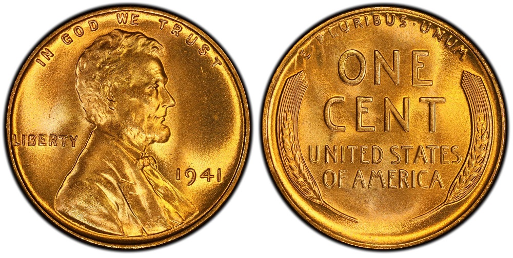 1941 wheat penny obverse and reverse showing Lincoln portrait and wheat stalks