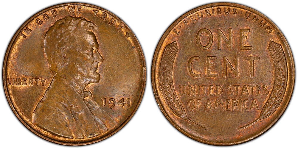 1941 wheat penny common obverse vs doubled die obverse (DDO) side-by-side comparison showing doubling on LIBERTY and the date
