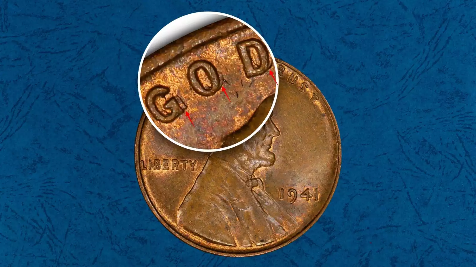 1941 wheat penny doubled die obverse close-up showing doubling on LIBERTY inscription
