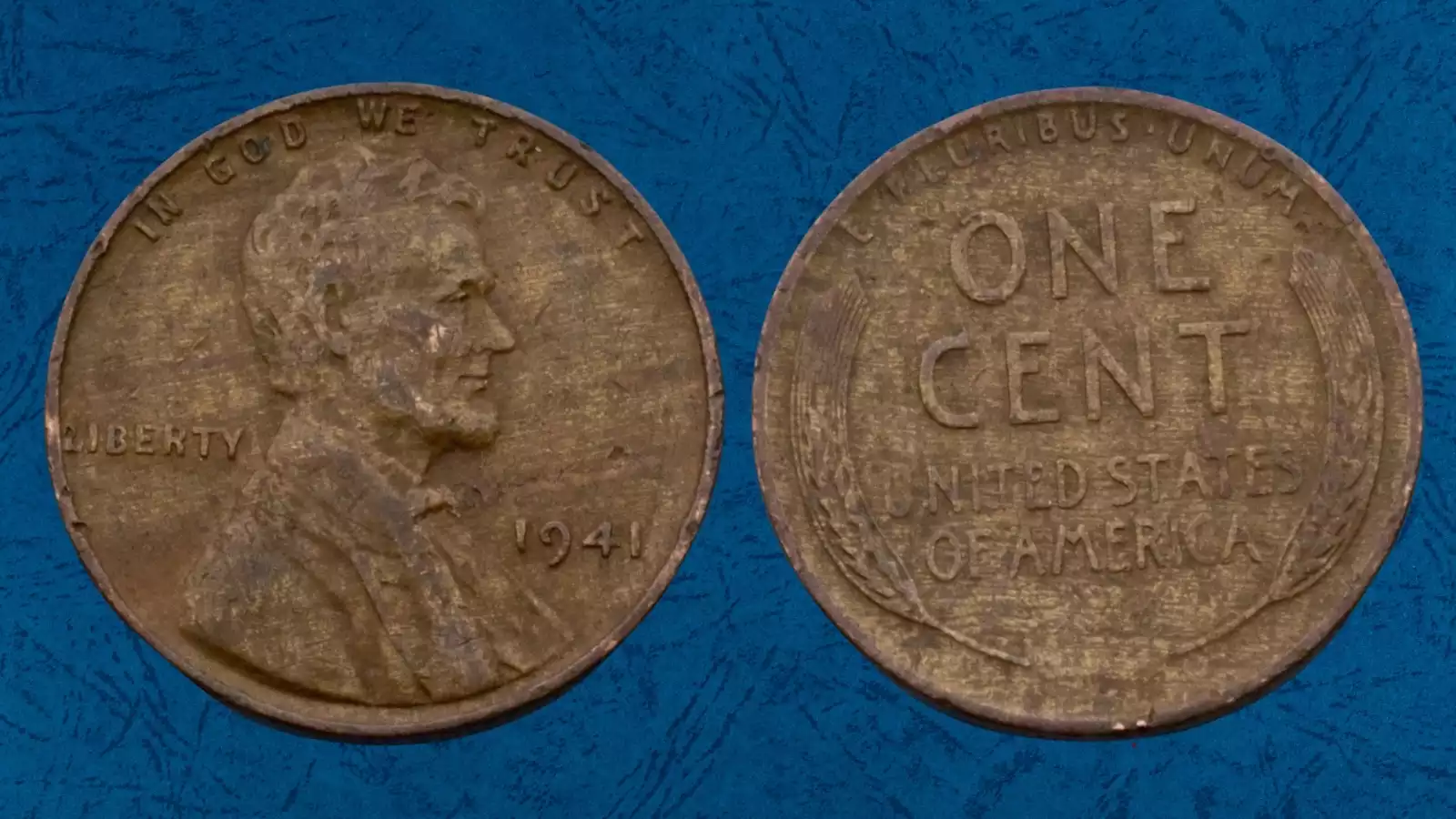 1941 wheat penny lamination error showing copper planchet peeling or flaking on coin surface